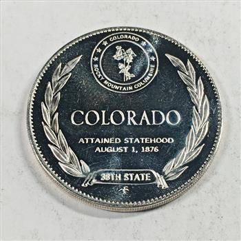 Sterling Silver Proof Colorado State Medallion*The Rocky Mountain State*Franklin Mint*.40ozt ASW