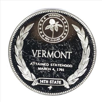 Sterling Silver Vermont Commemorative Medallion*The Green Mountain State*13.5 Garms .925 Silver*Franklin Mint