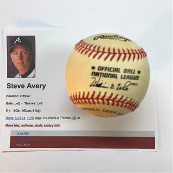 Steve Avery Atlanta Braves Autographed Official Major League Baseball with Holder