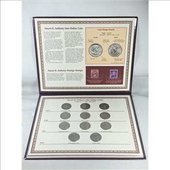 Susan B. Anthony US Dollar Coin & Stamp Collection*Eleven SBA Uncirculated Dollars and 2 SBA Commemorative Stamps