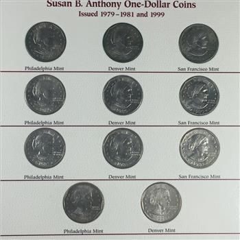 Susan B. Anthony US Dollar Coin & Stamp Collection*Eleven SBA Uncirculated Dollars and 2 SBA Commemorative Stamps