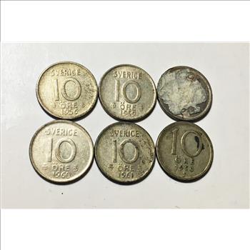 Sweden Silver 10 Ore Coins Lot of 6