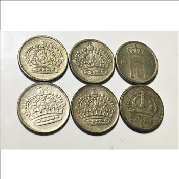 Sweden Silver 10 Ore Coins Lot of 6