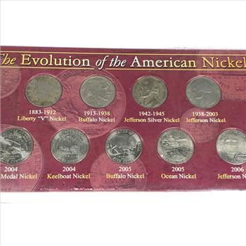 The Evolution of the American Nickel Set Liberty Buffalo Silver WWII Jefferson Westward Journey 9 Coins