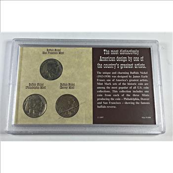 The Historic Buffalo Nickel Mint Mark Collection: 1936-S, 1936, and 1934-D*In Custom Holder (cracked)