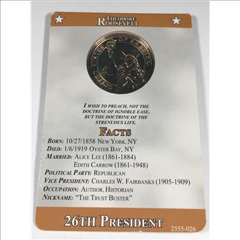Theodore Roosevelt Presidential Commemorative Dollar*Brilliant Uncirculated*Facts Card