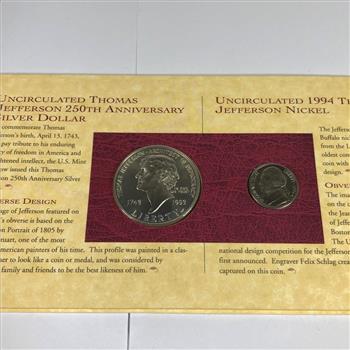 Thomas Jefferson Coin/Currency Set*Series 1976 $2 FRN STAR NOTE Plus 1993-P Jefferson Silver Dollar & 1994-P Jefferson Nickel