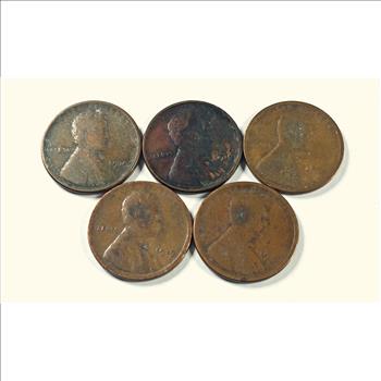 Two 1919 and Three 1919-S Lincoln Head Wheat Cents