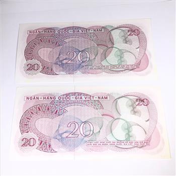 Two 1969 Vietnam 20 Dong Bank Notes*Crisp Uncirculated