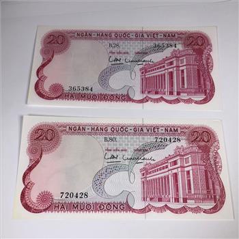 Two 1969 Vietnam 20 Dong Bank Notes*Crisp Uncirculated
