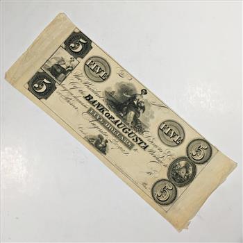 Undated 1800's $5 Bank of Augusta Banknote