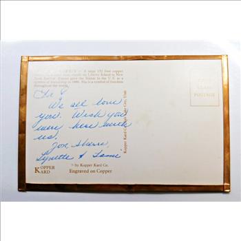 Undated Copper Post Card of the Statue of Liberty*Engraved
