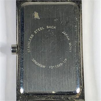 Unisex Tank Style Watch Guilloche Dial, Grey Leather Strap, Gothic Numerals Fresh Battery, Works Great