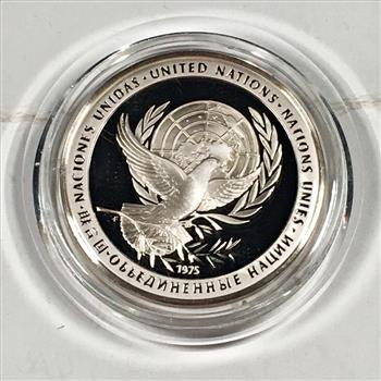United Nations 1975 Silver Peace Medal*Sterling Silver Proof*Sealed in Poly Frame*In Original Packaging