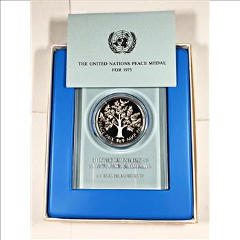 United Nations 1975 Silver Peace Medal*Sterling Silver Proof*Sealed in Poly Frame*In Original Packaging