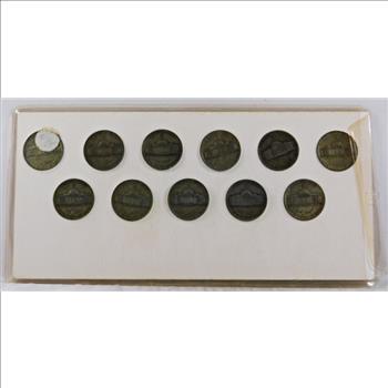 United States Emergency Coinage Set #1*1942-1945 Wartime, Silver Nickels*11 Nickels in Storyboard