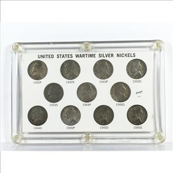 United States Wartime Silver Nickels*Eleven Silver Nickels 1942-P through 1945-S*Various Grades