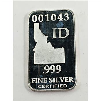 US State of Idaho Silver Bar*Full Troy Oz.*.999 Fine Certified Silver*Numbered