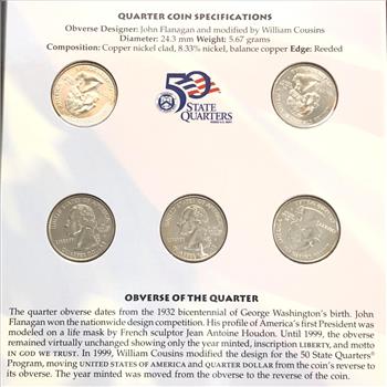 Variety of US State Commemorative Quarters on Story Board*Tennessee, Ohio, Louisiana, Indiana and Mississippi