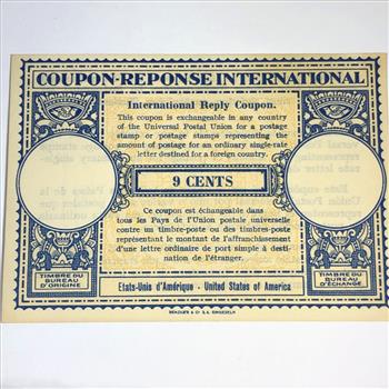 Vintage 9 Cents Coupon Exchangeable in Any Country of the Universal Postal Union for a Postage Stamp for an Ordinary Single Rate
