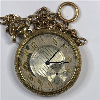 Vintage Gold Filled Waltham Pocket Watch w/Gold Filled Chain - 69 Grams Total Weight