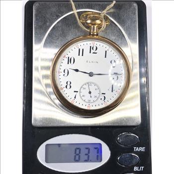 Vintage Rolled Gold Elgin Open Face Pocket Watch - 83.7 Grams Total Weight