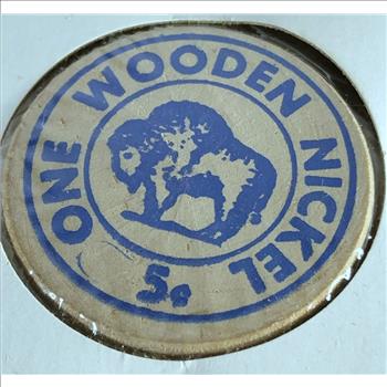 Wooden Buffalo Nickel from Norwalk Connecticut Tom's Currency Albums