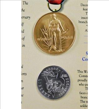 World War II 50th Anniversary Commemorative Half Dollar and Victory Medal Set