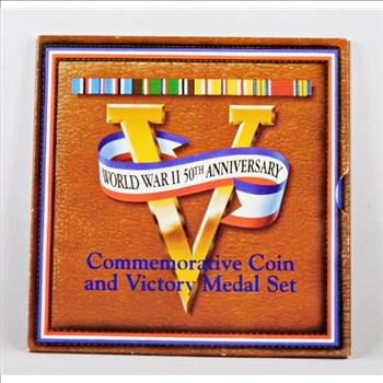 World War II 50th Anniversary Commemorative Half Dollar and Victory Medal Set