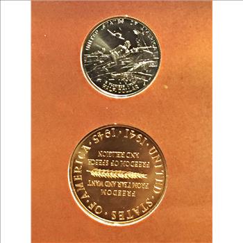 World War II 50th Anniversary Commemorative Half Dollar and Victory Medal Set*In Trifold Story Board From US Mint
