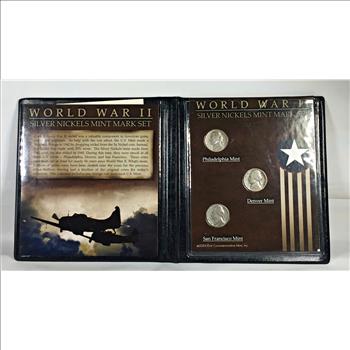 World War II Silver Nickels Mint Mark Set: 1943-P, 1945-D and 1943-S*In Nice Portfolio