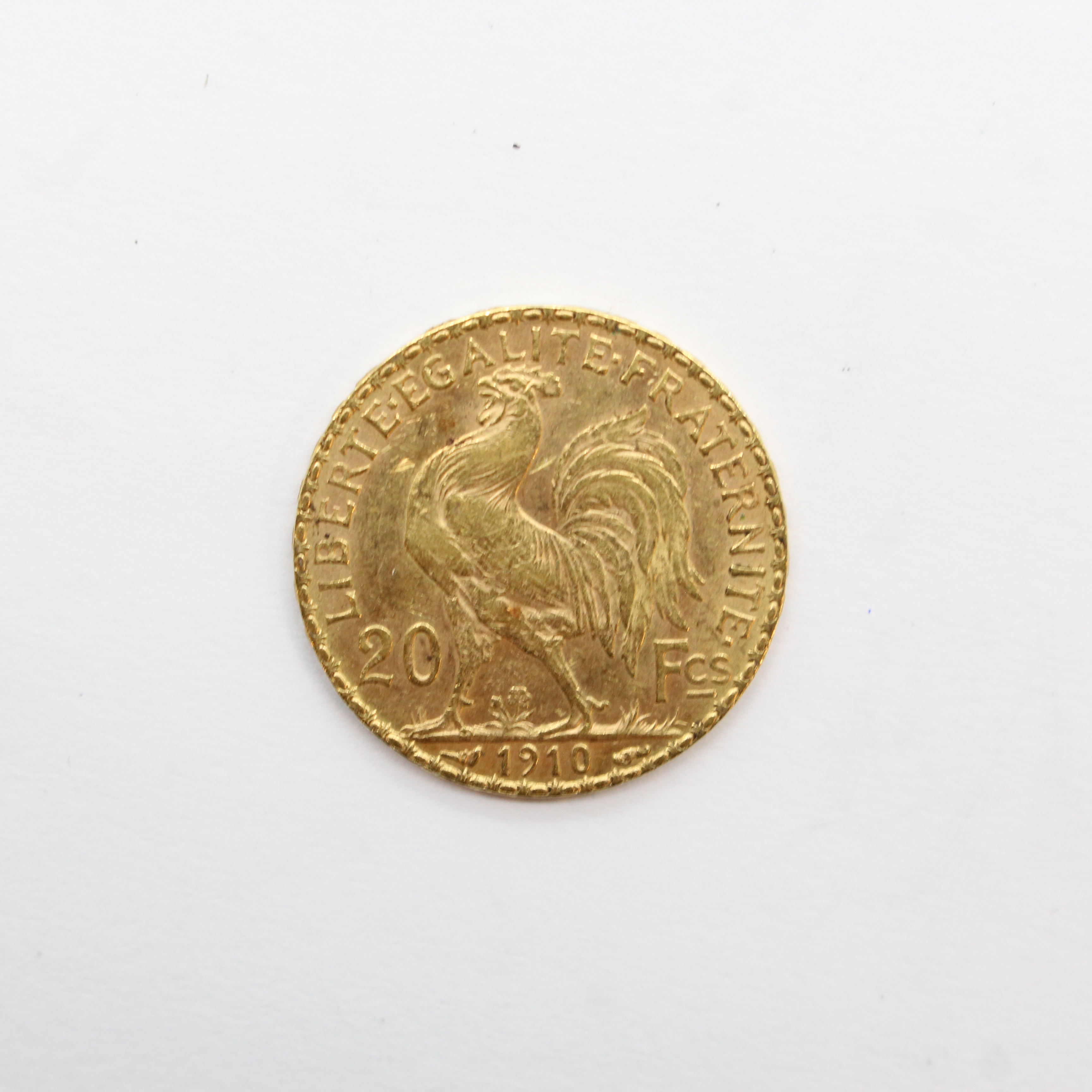 1910 Gold 20 Francs Rooster Coin 0.1867 oz AGW (53) | Property Room