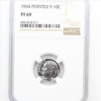 1964 Silver Roosevelt Dime Pointed 9 Proof NGC PF 69