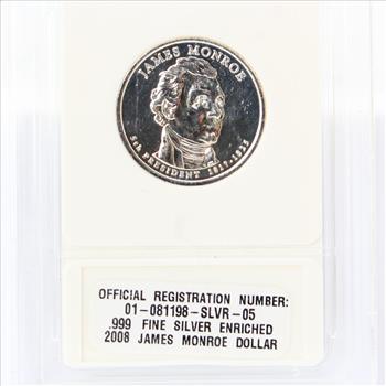 2008 .999 Fine Silver Enriched James Monroe Dollar
