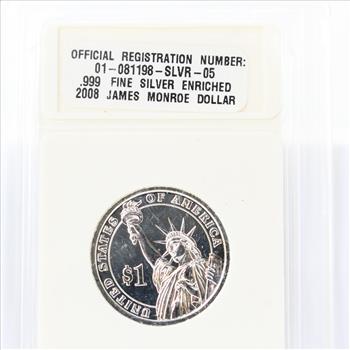 2008 .999 Fine Silver Enriched James Monroe Dollar