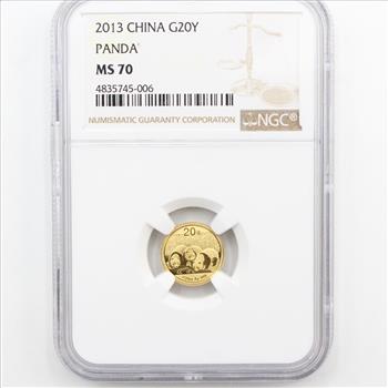 2013 1/20th oz 999 Gold 20 yn China Panda NGC MS 70 (006)