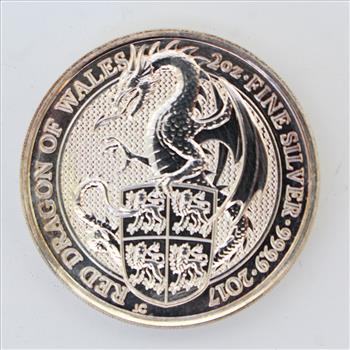 2017 2 Oz 9999 Fine Silver Red Dragon of Wales 5 Pounds Coin (a ...