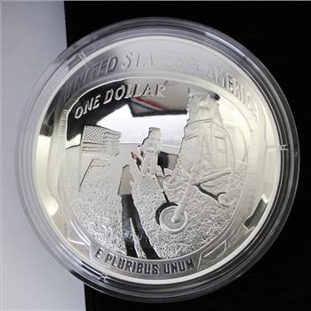 2019 5 Oz Proof Silver Dollar Apollo 11 50th Anniversary Commemorative Coin w/ Case, Box & Certificate