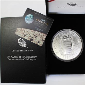 2019 5 Oz Proof Silver Dollar Apollo 11 50th Anniversary Commemorative Coin w/ Case, Box & Certificate