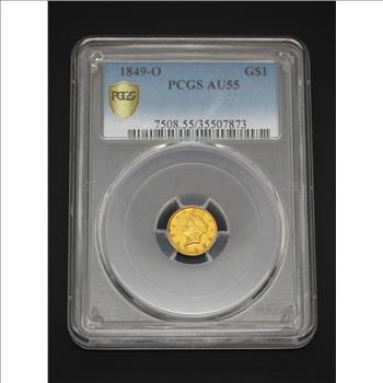 1849 One Dollar Liberty Gold Coin PCGS Graded AU55