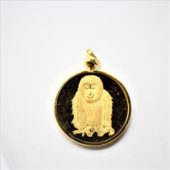99% Gold Monkey Round Coin .0965 AGW with Bezel (4)
