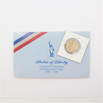 Statue of Liberty Centennial Comm. Copper Ingot & Colorized George Washington/Statue of Liberty $1