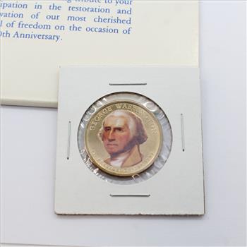 Statue of Liberty Centennial Comm. Copper Ingot & Colorized George Washington/Statue of Liberty $1