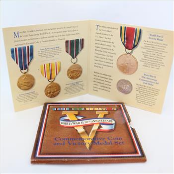 WWII 50th Anniversary Commemorative Coin & Victory Medal Set