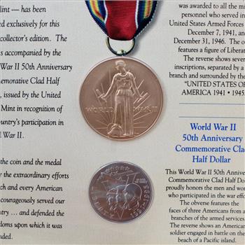 WWII 50th Anniversary Commemorative Coin & Victory Medal Set