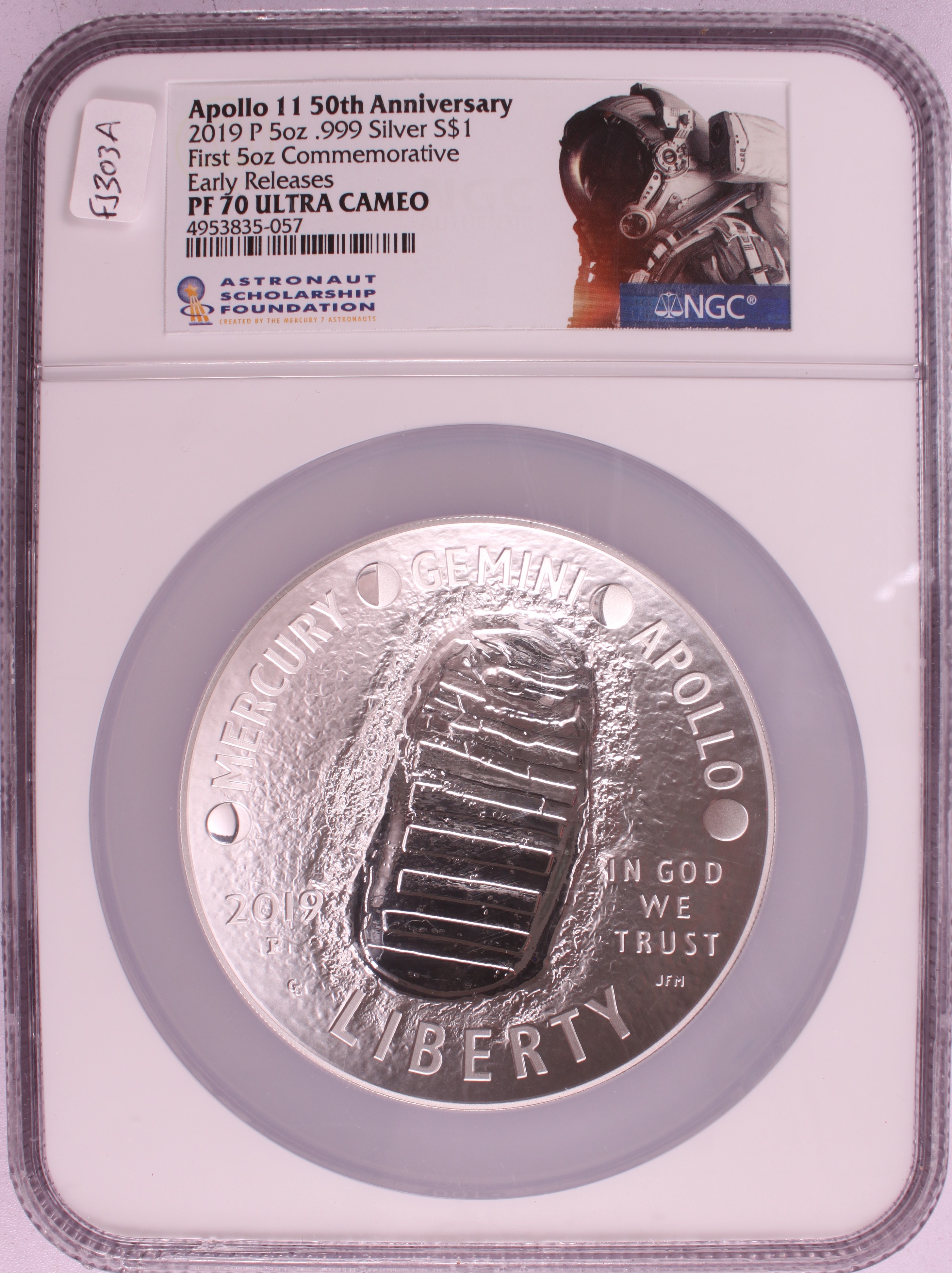 2019 Apollo 11 50th Anniversary 5oz .999 Silver PF70 ULTRA CAMEO Early ...