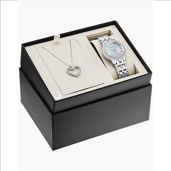 Bulova Crystal Watch and Heart Pendant Necklace Gift Set 96X144