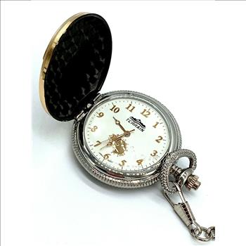 JH Terrain Men's Silver Bass Two-Toned with Chain Round Pocket Watch