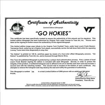 Virginia Tech - Frank Beamer Signed Looney Tunes LE Lithograph