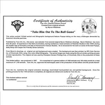 Popeye Baseball Sericel with Lithographic Background